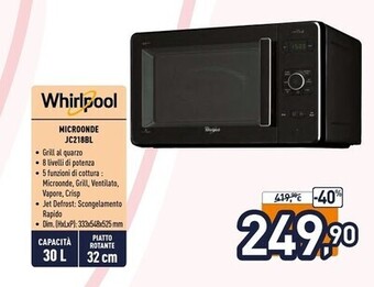 Unieuro Whirlpool microonde jc218bl offerta