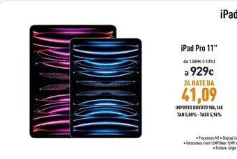 Unieuro Apple ipad 11 pro wi-fi 128gb - grigio siderale offerta