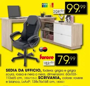 Dipo Arredamenti Furore Sedia da Ufficio 60x103-113x65cm offerta
