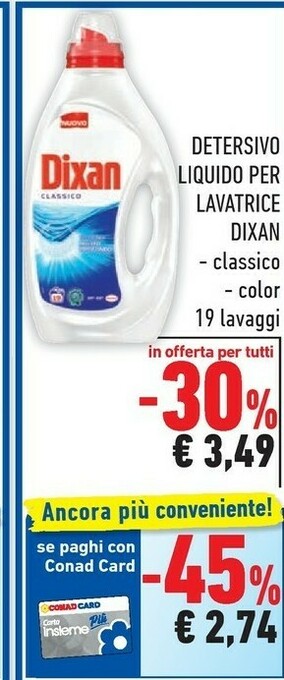Conad Dixan Detersivo Liquido Per Lavatrice offerta