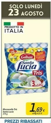 Carrefour Market Galbani Santa Lucia Tris Mozzarella 375 G(ml) offerta