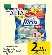 Carrefour Market Galbani Santa Lucia Tris Mozzarella 375 G(ml) offerta