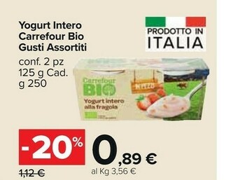 Carrefour Market Carrefour Bio - Yogurt Intero Alla Fragola 250 G(ml) offerta