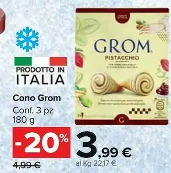 Carrefour Market Grom Cono Pistacchio 180 G offerta