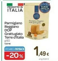 Carrefour Terre d'Italia Parmigiano Reggiano Dop Grattugiato offerta