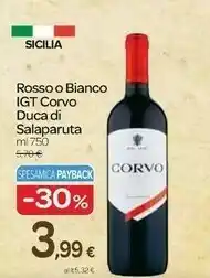 Carrefour Duca Di Salaparuta Rosso O Bianco IGT Corvo offerta
