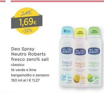 DPiù Neutro Roberts Deo Spray Fresco Zero Classico 150ml offerta