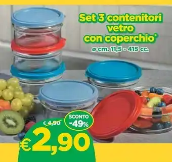 Set 3 Contenitori Vetro Con Coperchio
