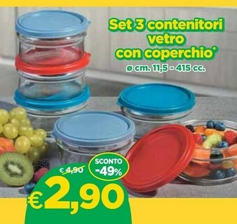 Set 3 Contenitori Vetro Con Coperchio