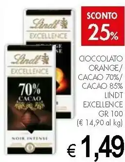 Crai Lindt Cioccolato Orange / Cacao 70% / Cacao 80% offerta
