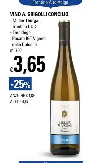 Concilio Müller Thurgau Trentino Le Vie Dell'Uva