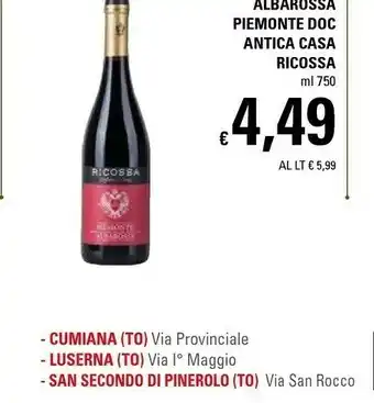 Basko Ricossa Albarossa Piemonte Doc Antca Casa offerta