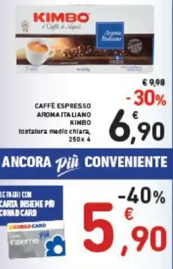 Conad Kimbo Caffe Espresso Arona Italiano 250 x 4 offerta