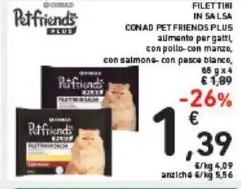 Conad Conad Petfriends Plus Filettini in Salsa 85 g x 4 offerta