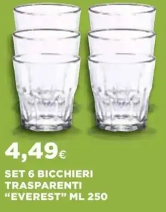 Ipercoop Set 6 Bicchieri Trasparenti "Everest" ml 250 offerta