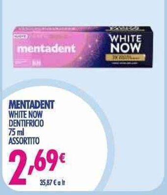 Acqua & Sapone Mentadent White Now Dentifricio 75 ml offerta