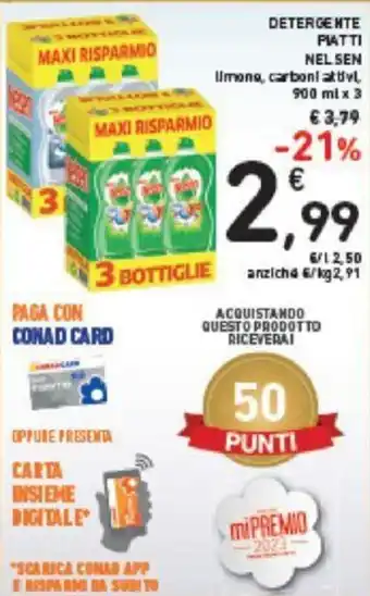 Conad Nelsen Detergente Piatti 900 ml x 3 offerta