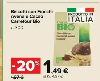 Carrefour Carrefour Bio - Biscotti Con Fiocchi Di Avena E Cacao 300 G(ml) offerta