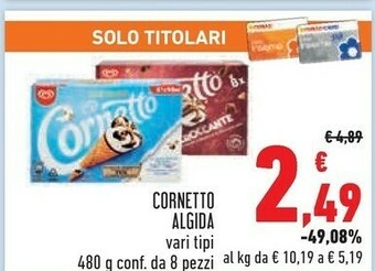 Conad Algida Cornetto Classico Formato Speciale 480 G(ml) offerta