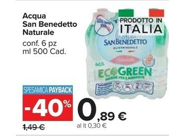 Carrefour Market San Benedetto Acqua Minerale Naturale 500 G(ml) offerta