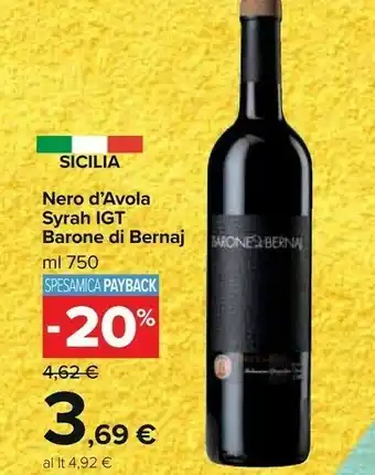 Carrefour Barone Di Bernaj Nero D'avola offerta