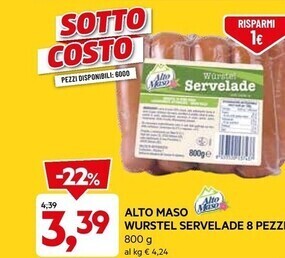 DPiù Alto maso wurstel servelade 8 pezzi offerta