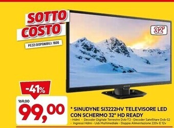 Sinudyne - si3222hv televisore led con schermo 32 hd ready