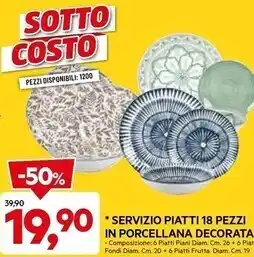 DPiù Servizio piatti 18 pezzi in porcellana decorata offerta