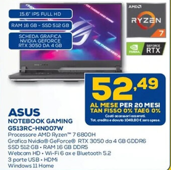 Euronics Asus Notebook Gaming G513RC-HN007W offerta