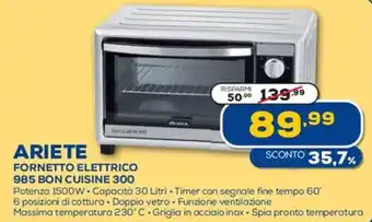 Euronics Ariete Fornetto Elettrico 985 Bon Cuisine 300 offerta