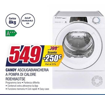 Trony Candy asciugabiancheria a pompa di calore roeh8a3tse offerta
