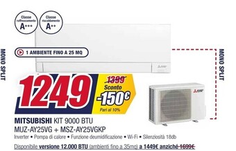 Trony Mitsubishi kit 9000 btu muz - ay25vg + msz - ay25vgkp offerta