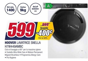 Trony Hoover lavatrice snella h7w449ambc offerta
