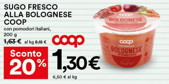 Coop Coop Sugo Fresco Alla Bolognese 200 g offerta