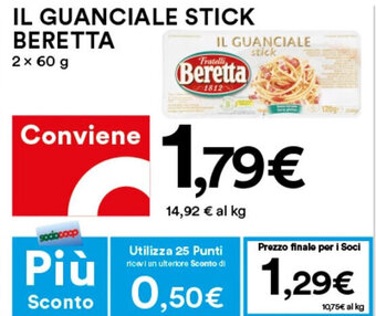 Coop Beretta Il Guanciale Stick 2 x 60 g offerta