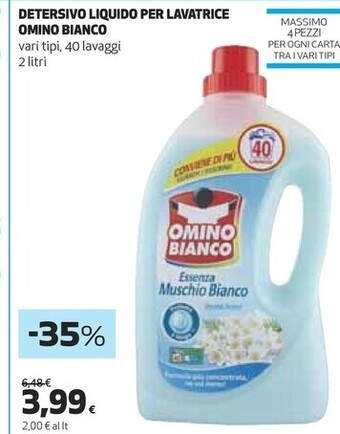 Ipercoop Omino bianco detersivo liquido per lavatrice offerta