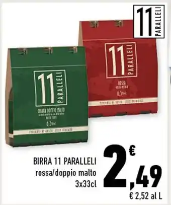 Conad Birra 11 Paralleli rossa/doppio malto 3x33 cl offerta
