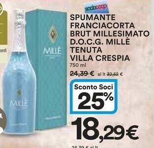 Ipercoop Villa crespia spumante franciacorta brut millesimato d.o.c.g. mille tenuta offerta