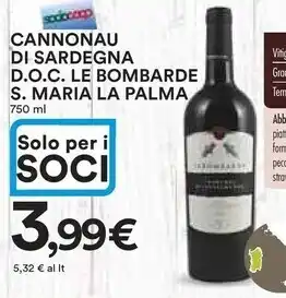 Ipercoop Santa maria la palma cannonau di sardegna d.o.c offerta
