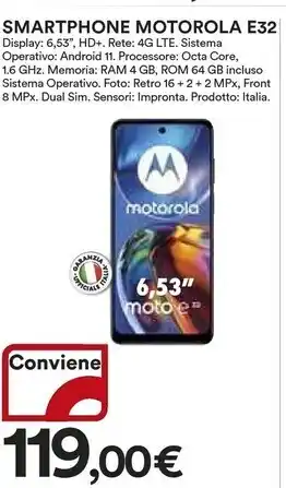 Ipercoop Motorola smartphone e32 offerta