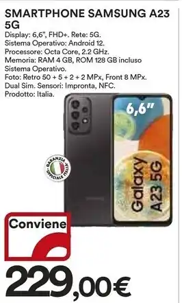 Ipercoop Samsung galaxy a23 5g sm-a236b 16,8 cm (6.6) doppia sim android 12 usb tipo-c 4 gb 128 gb 5000 mah nero offerta