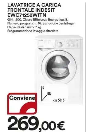 Ipercoop Indesit lavatrice a carica frontale ewc71252witn offerta