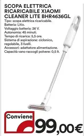 Xiaomi scopa elettrica ricaricabile cleaner lite bhr4636g