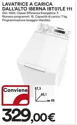 Ipercoop Iberna lavatrice a carica dall'alto ibt07le 111 offerta