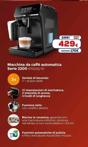 Euronics Philips Macchina da caffè automatica Serie 2200 EP2230/10 offerta