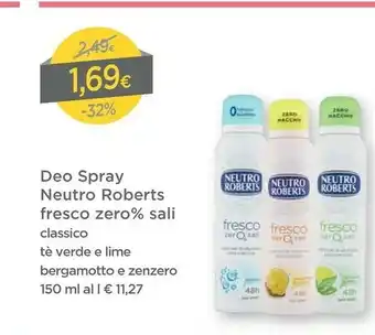 DPiù Neutro Roberts Deo Spray Fresco Zero Classico 150ml offerta