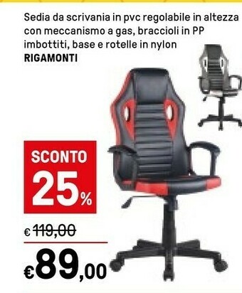 Iper La Grande Rigamonti Sedia Da Scrivania In Pvc Regolabile In Altezza Con Meccanismo A Gas offerta