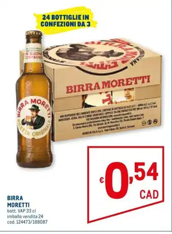 Metro Birra Moretti VAP 33 cl offerta