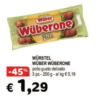 Crai Würstel Wüber Wüberone pollo gusto delicato 3 pz - 250 g offerta