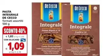 Il Gigante De cecco pasta integrale offerta